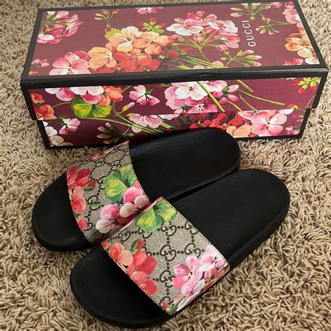 fake gucci flower slides|gucci slides with butterfly.